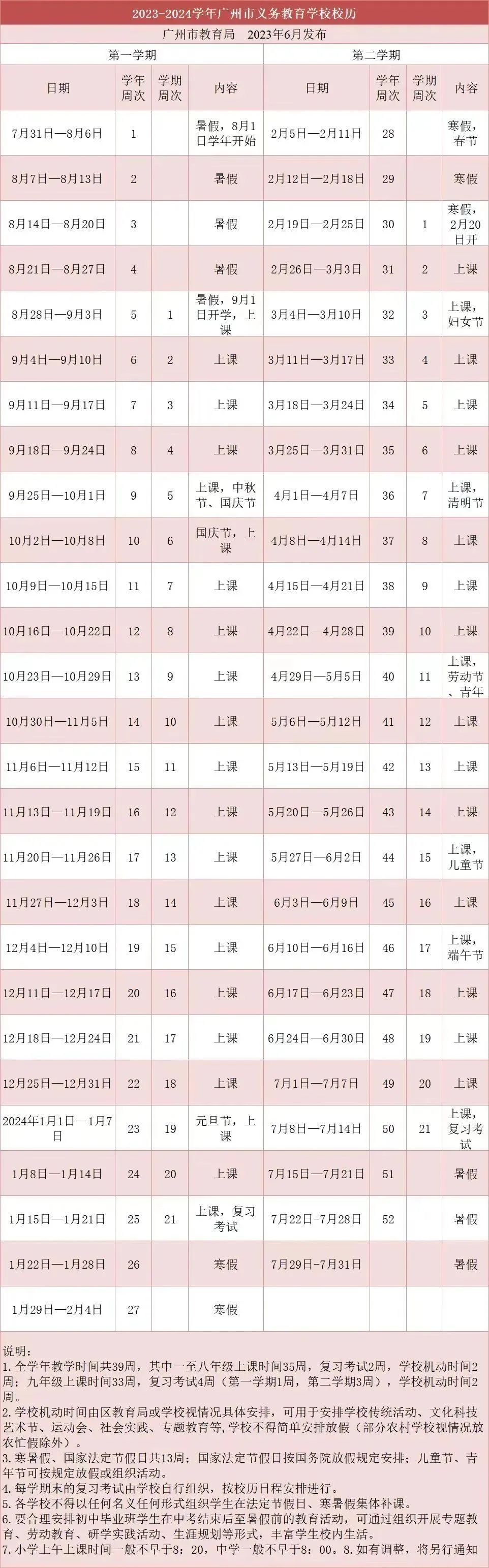 广州小学最新校历公布！附小升初时间线规划参考！